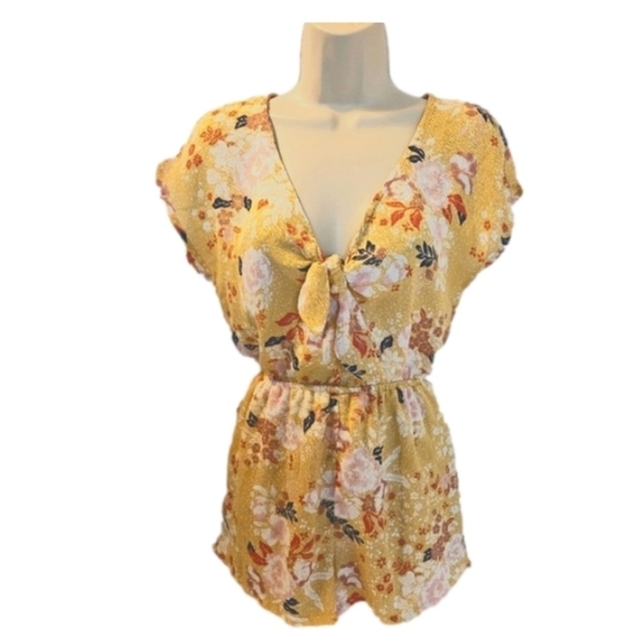 As U Wish Floral Romper Size XS Floral pattern Yellow Black & orange summer 1pc - Picture 3 of 13